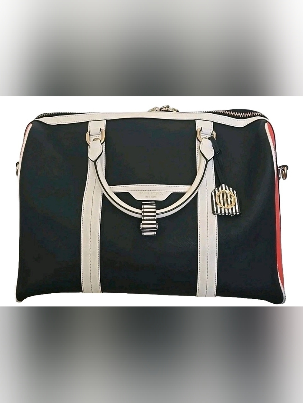 Henri Bendel West 57th Colorblock Leather Duffel Weekender, Lock & Key + Dustbag